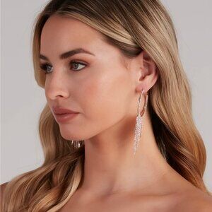 Windsor Rose Gold Rhinestone Fringe Hoop Earrings – Lightweight Statement